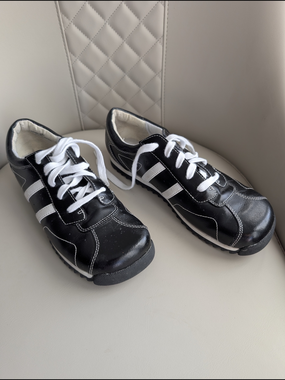 Steve Madden  Nelani Brin Black Y2K Leather Lace-Up Sneakers with White Stripes - Picture 2 of 5